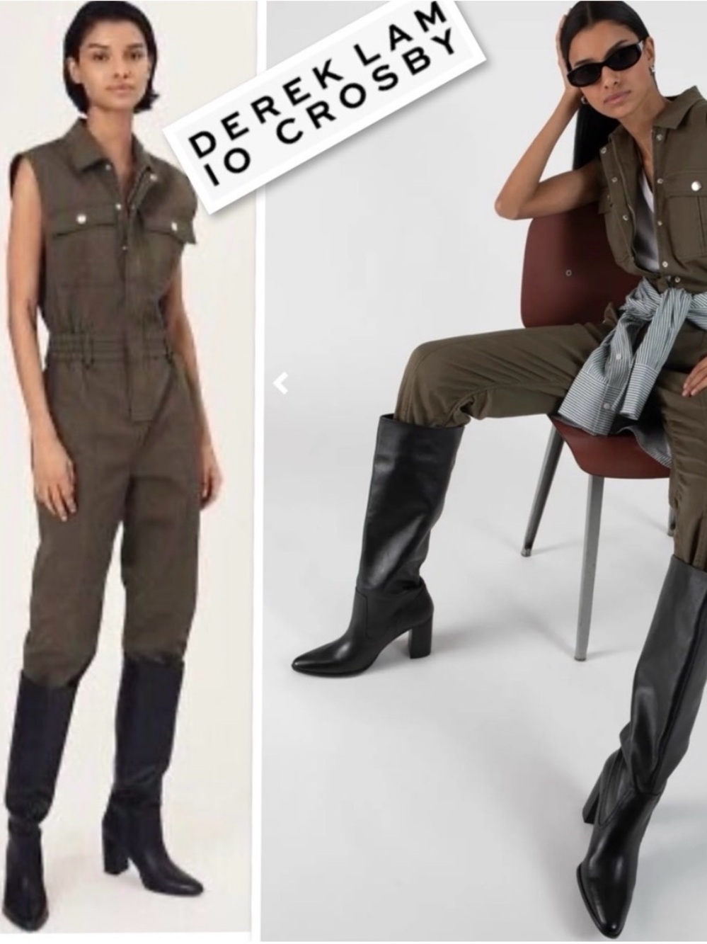 Derek Lam Olive Sleeveless Utility Jumpsuit